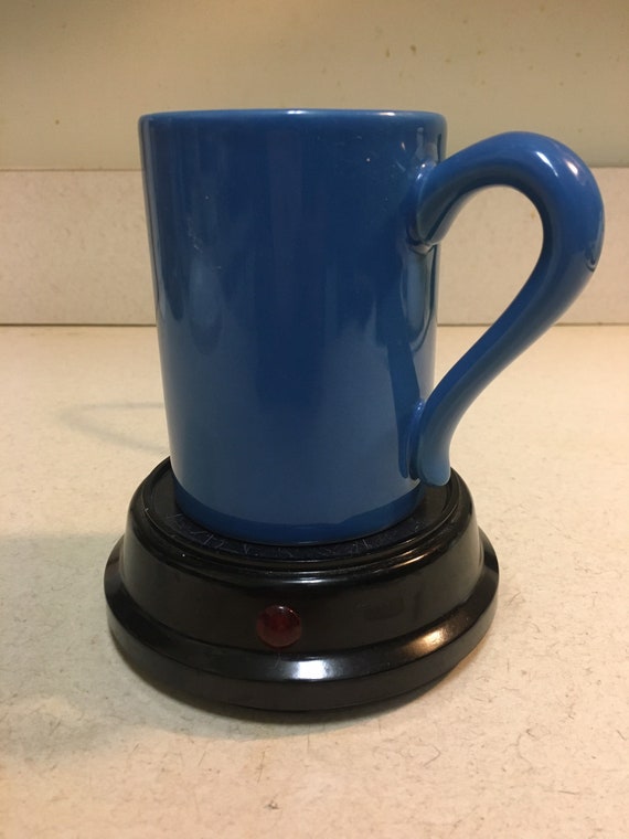 Beverage Warmer & Blue Ceramic Cup by Rival Vintage Electric Warming Plate  