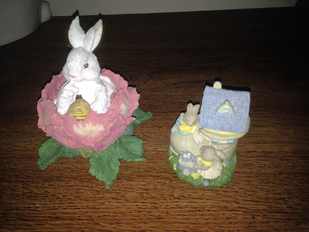 Ceramic Bunny Rabbits Figurines Rabbit in A Cabbage Patch and Rabbits ...