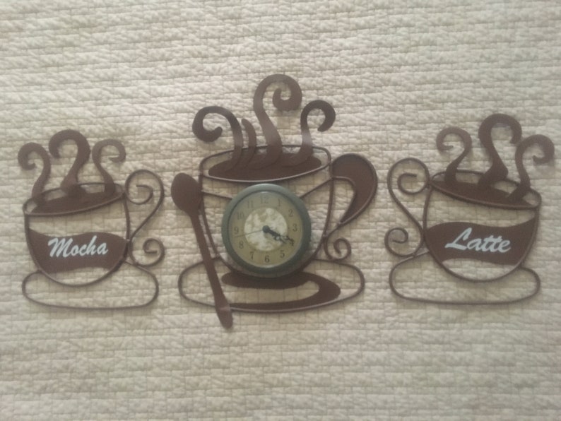 Coffee Cups Wall Art Quartz Clock With 6 Unique Matching Etsy