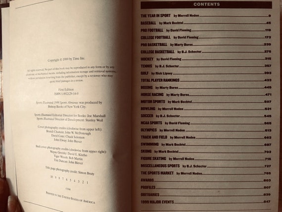 Sports Illustrated 2000 Sports Almanac Exclusive Rankings of