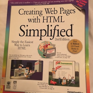 May include: Book cover for "Creating Web Pages with HTML Simplified, 2nd Edition" by maranGraphics. The cover features a 3D illustration of two cartoon characters working on a web page. The book is part of the IDG Book's Bestselling 3-D Visual Series and includes over 6 million 3-D visual books in print.