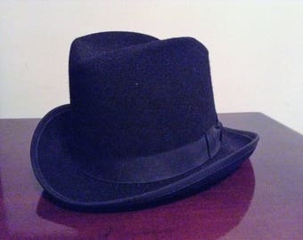 Black Fedora Felt Hat with with Black Bowknot Band Vintage Men's Hat