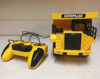 Toy Truck Caterpillar Toy Dump Truck with Wired Remote Control Battery Operated Toy State Industrial CAT Vintage Toy Dump Truck