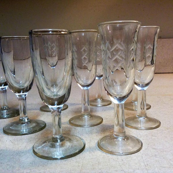 Crystal  Flutes Toasting or Champagne Glassware Set of Nine Drinking Glasses Vintage Collectible