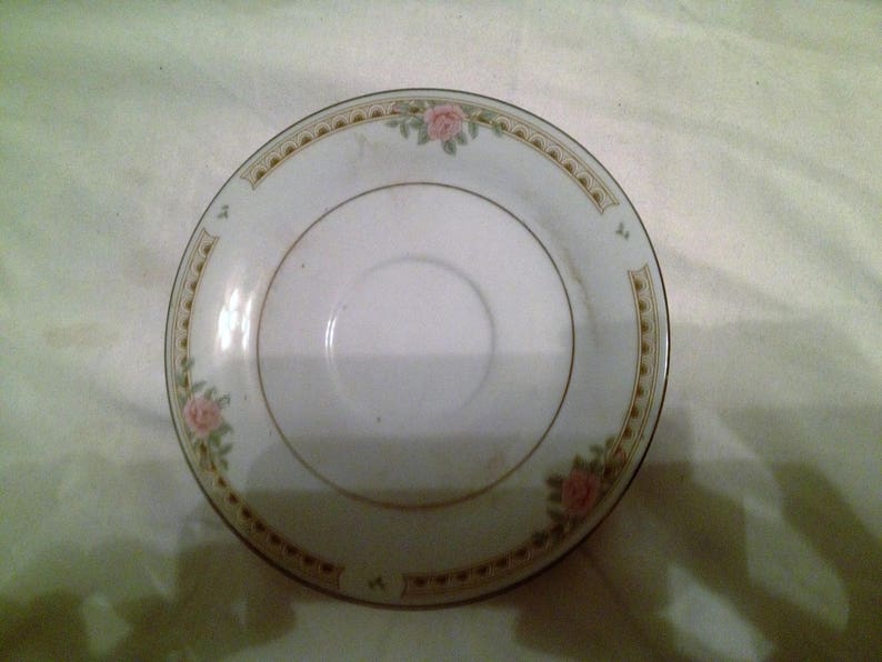 White Saucer  Colorful Floral Design China with Gold Gilt Edge