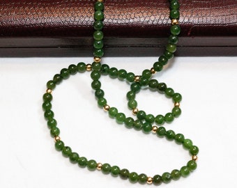 Fashion Chinese Natural Green Jade Round Beads Jewelry Necklace 17/"