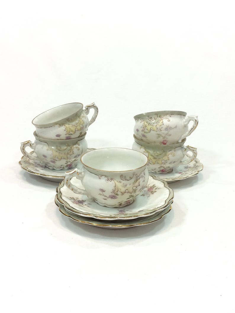 Antique German Demitasse Cups Saucers Hand Painted Pastel Etsy