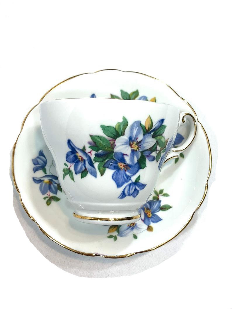 Regency Blue Flower Tea Cup Shabby Afternoon Tea Vintage Etsy