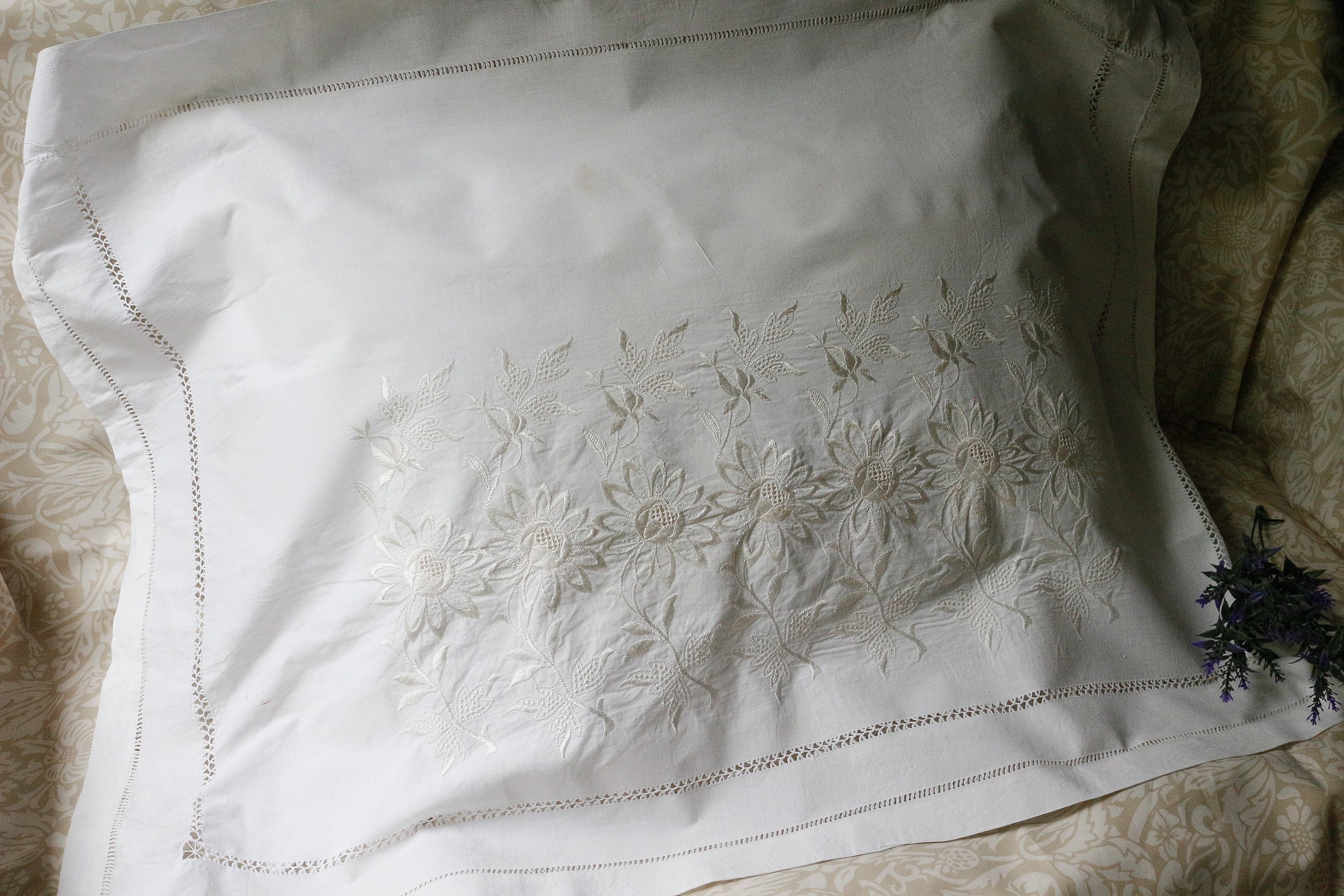 Antique Silk Embroidered Pillow Sham/Layover Drawn Thread Etsy