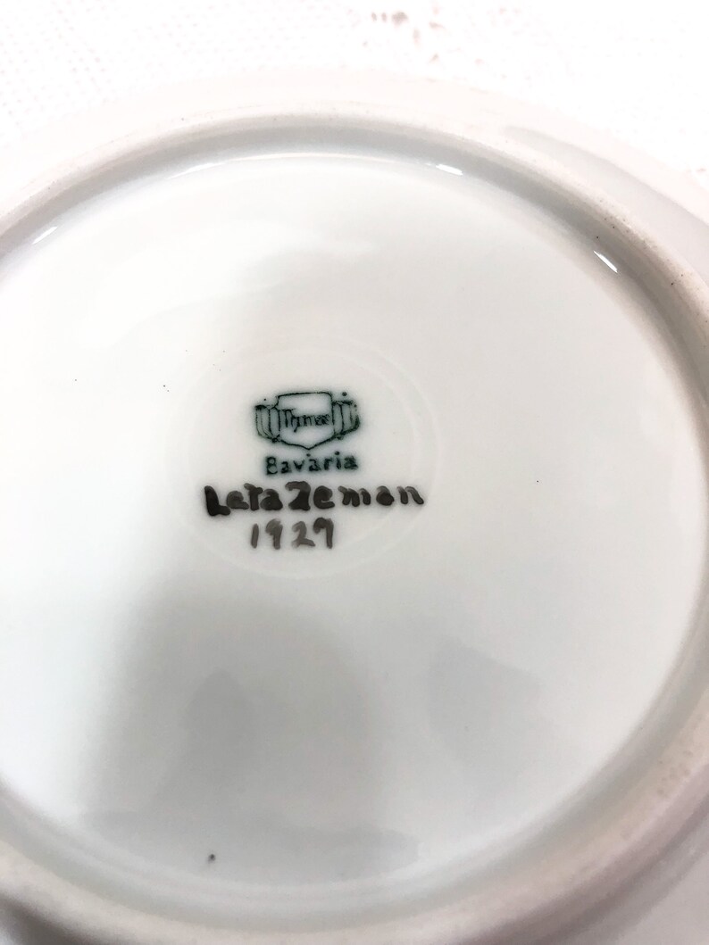 Arts Crafts Mission Art Deco Columbine Flowers Signed 1927 Thomas Bavaria Hand Painted Plates Set Of Six 6 Vintage 7 34 China Plates Dining Serving Home Living