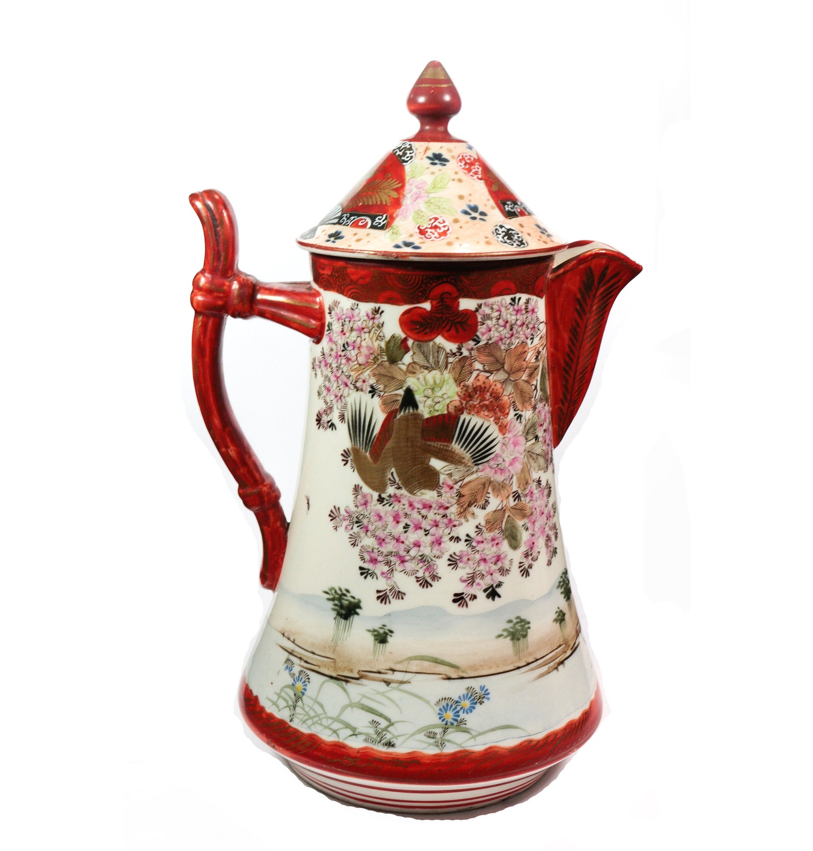 Antique Kutani Teapot Japanese Teapot w/ Peacocks & Cherry Etsy