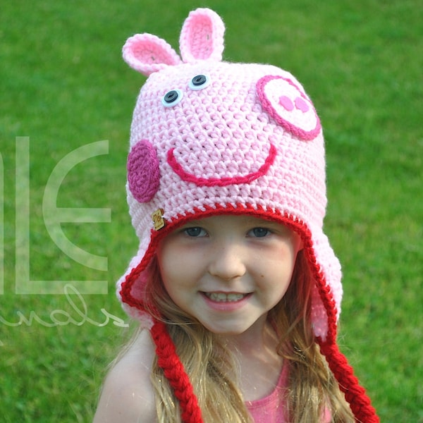 Crochet Hat Pattern "Pig" by MLE Originals, Inspired by Peppa Pig Hat Pattern, Peppa Pig-Inspired Crochet Hat Pattern, Pink Pig Crochet Hat