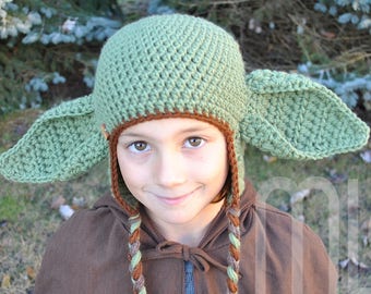 Crochet Hat PATTERN "Wise Master" by MLE Originals, Yoda-inspired Hat Pattern, Inspired by Star Wars Crochet Pattern, Green Alien Pattern