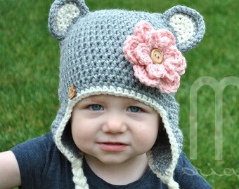 Crochet Hat PATTERN "Bronte Bear"  by MLE Originals, Baby Girl Crochet Hat Pattern, Kids Hat Patterns, Teddy Bear Hat Pattern PDF Download,