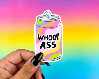 Whoop Ass grappige sticker voor waterfles, laptop of dagboek