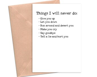 Never Gonna Give You Up Funny Love Card