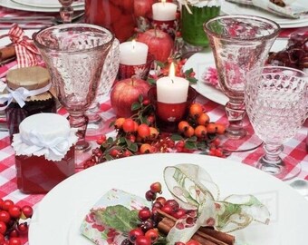 Red Checkered Square Tablecloth - Cotton Linen Gingham Table Cover With Tassels For Kitchen & Picnic