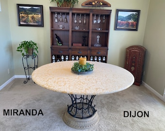 Damask Round Fitted Tablecloth, Elastic Table Covers, Table Toppers, 36 Colors