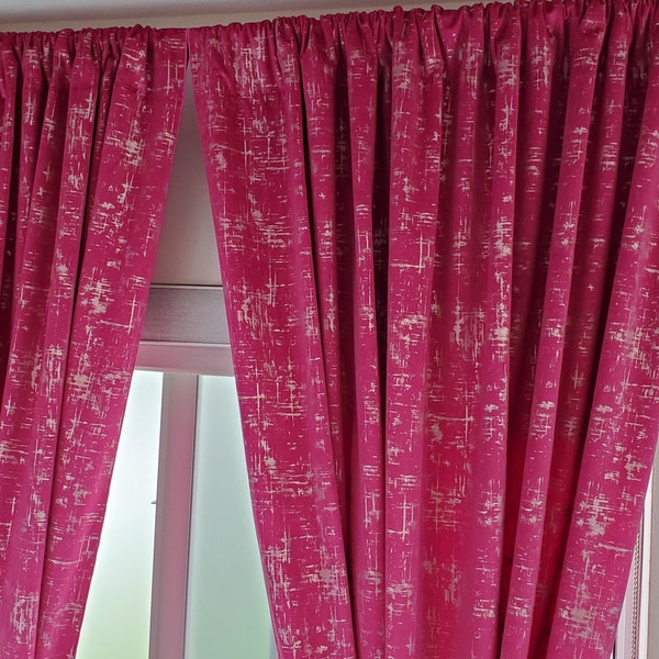 Fuchsia Etched Velvet Curtains, Velvet Drapes,  Excellent Quality