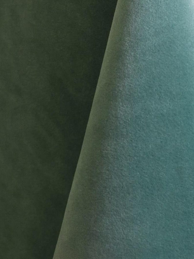 Loden blue upholstery velvet manufactured by Premier Table Linens. They sell the upholstery velvet by the yard.