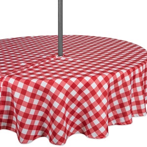 Outdoor Tablecloth with Umbrella Hole, Red Checkered, Spill proof Umbrella Hole Tablecloth With Zipper, 52 Or 60 Round, 60 x 84 & 60x120
