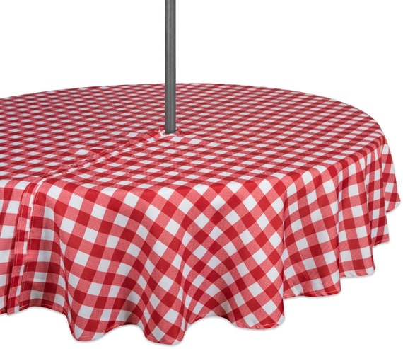 Outdoor Tablecloth With Umbrella Hole Red Checd Spill Umbrella Hole Red Checd Spill, 70 Round Outdoor Tablecloth With Umbrella Hole