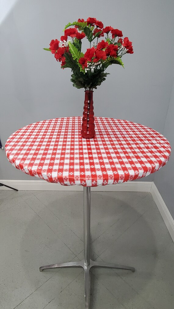 Checkered Round Fitted Vinyl Tablecloth Flannel Backed Vinyl