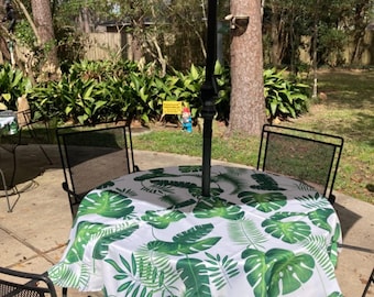 Outdoor Tablecloth with Umbrella Hole, Round & Rectangular