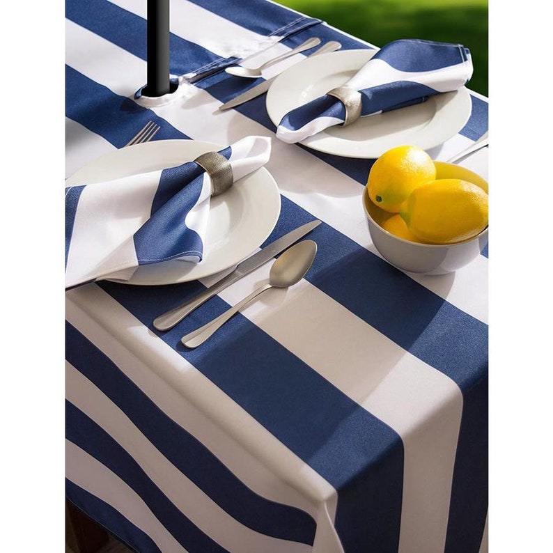 Outdoor Tablecloth, Tablecloth With Umbrella Hole, Zipper, Nautical Stripe, 60 x 84, 60 x 120, 52 & 60 Round image 6