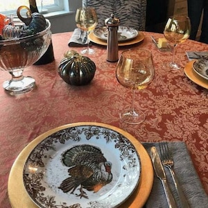 Miranda Damask Oval Tablecloth, Cotton Table Linen