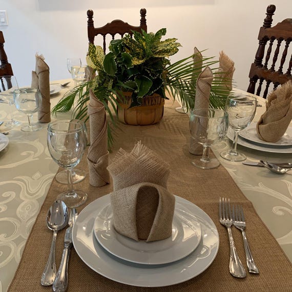 Burlap Table Runner,  With Or Without Fringe - Natural Or White