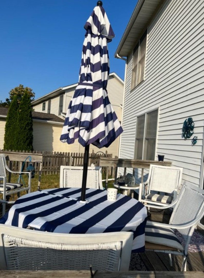 Outdoor Tablecloth, Tablecloth With Umbrella Hole, Zipper, Nautical Stripe, 60 x 84, 60 x 120, 52 & 60 Round image 4