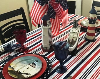 Stipes Tablecloth, Outdoor Tablecloth, Striped Table Runner, Napkins