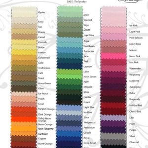 Color card with samples of all colors available for oval tablecloths.