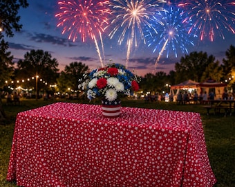 90 x 132 Red Patriotic Tablecloth and 6 napkins