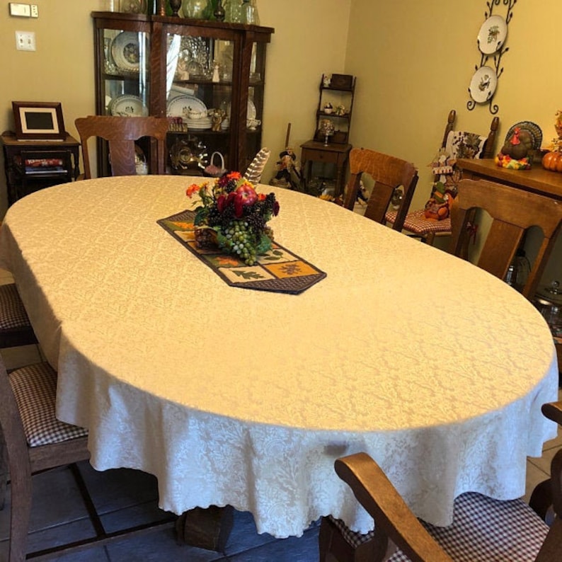 Damask Oval Tablecloth 59 Cotton Tablecloth Etsy