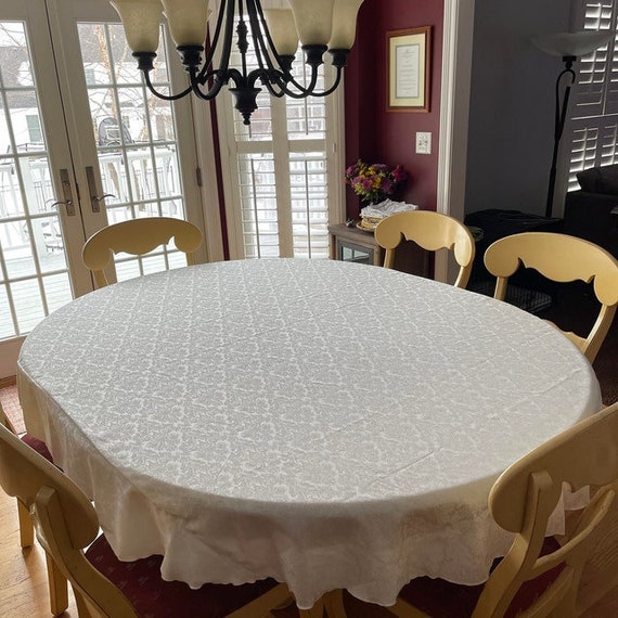 Saxony Damask Oval Tablecloth 59 Cotton Saxony Damask Oval Tablecloth 59, What Shape Chandelier For Rectangular Tablecloth