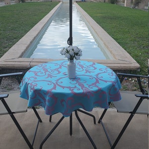 Damask Outdoor Tablecloth With Umbrella Hole, All Sizes