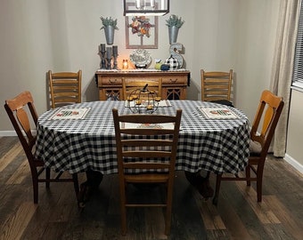 Oval Tablecloth, Gingham Checkered Tablecloth