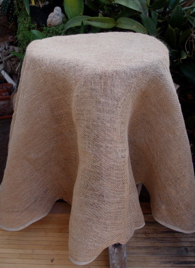 72 Round Burlap Tablecloth Natural or Cream White Burlap