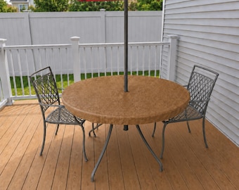 Round Outdoor Vinyl Fitted Tablecloth With Umbrella Hole, 41 Colors