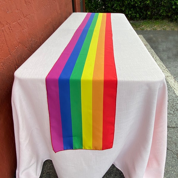 2 Pride Rainbow Table Runners - 1 Gay LGBT Pride Table Runner & 1 Rainbow Table Runner With Hearts