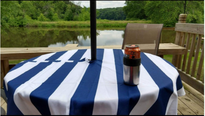 Outdoor Tablecloth, Tablecloth With Umbrella Hole, Zipper, Nautical Stripe, 60 x 84, 60 x 120, 52 & 60 Round image 5