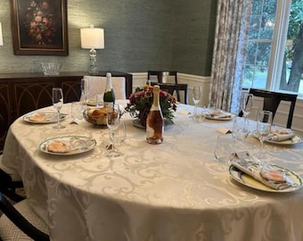 Frederic Damask Oval Tablecloth, All Sizes