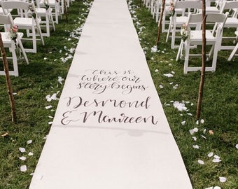 Burlap Aisle Runner with Names and Wedding Date or Any Text