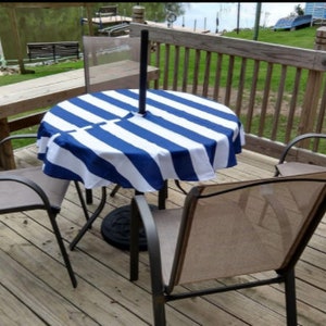 Outdoor Tablecloth, Tablecloth With Umbrella Hole, Zipper, Nautical Stripe, 60 x 84, 60 x 120, 52 & 60 Round image 3