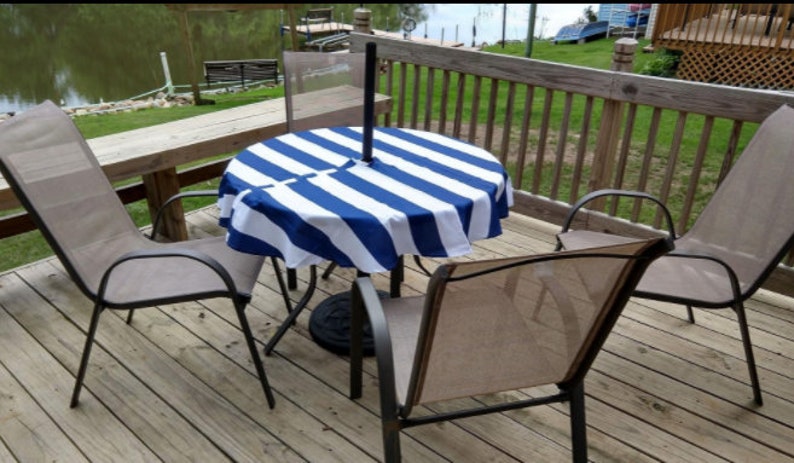 Outdoor Tablecloth, Tablecloth With Umbrella Hole, Zipper, Nautical Stripe, 60 x 84, 60 x 120, 52 & 60 Round image 3