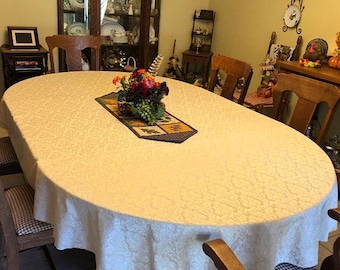 Saxony Damask Tablecloth, Round, Square, Rectangular, Oval Tablecloth, 59% Cotton