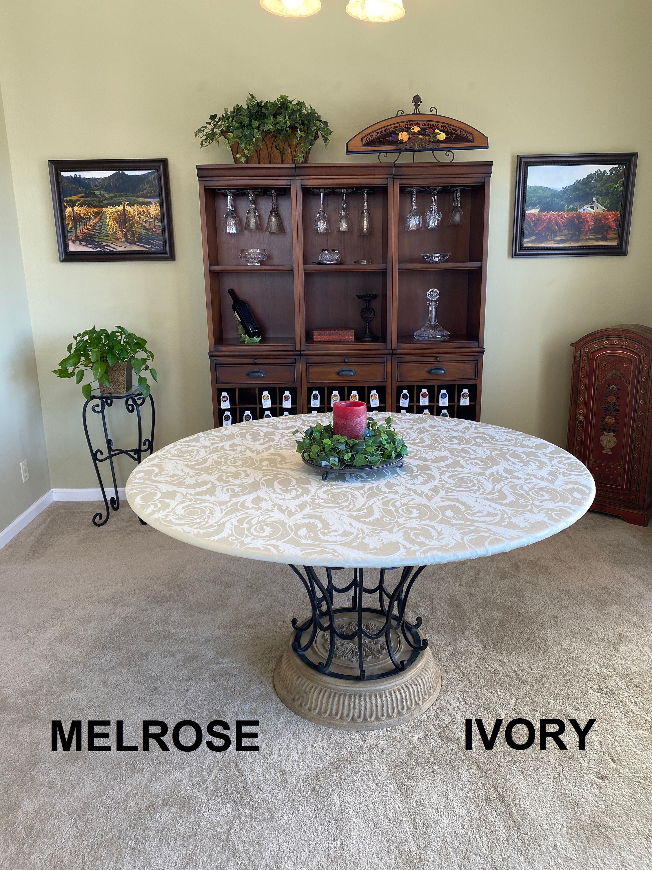 Round Melrose Damask Table Topper With Elastic