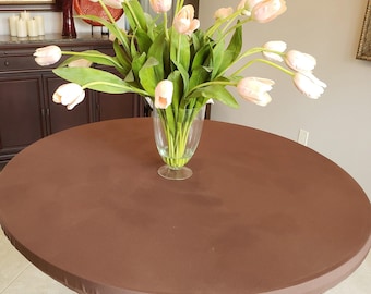 Round Vinyl Fitted Tablecloth With Flannel Backing and Elastic, 41 Colors